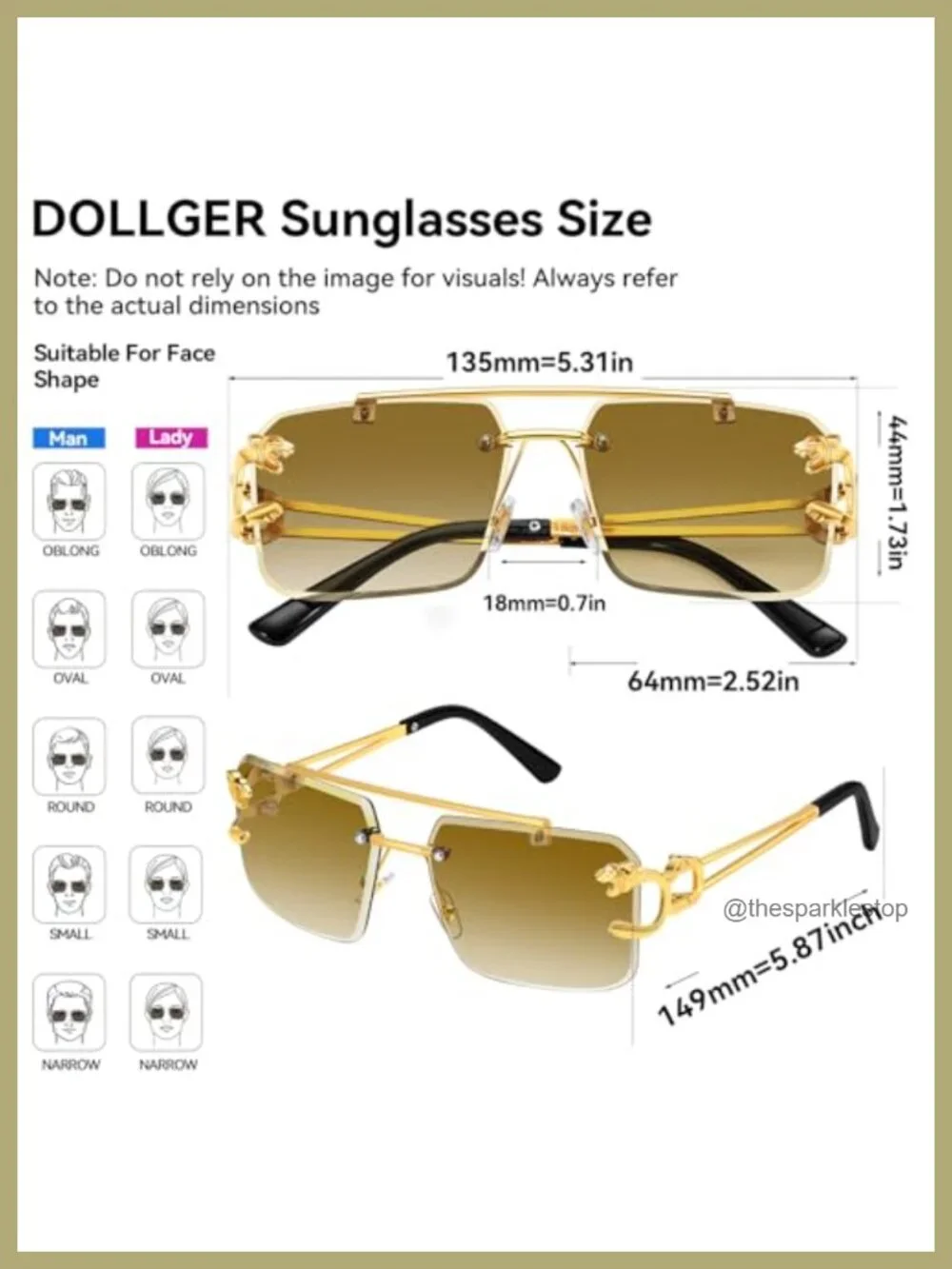 Rimless Square Sunglasses for Men UV400 Tinted Lens Metal Frameless Y2K Shades
